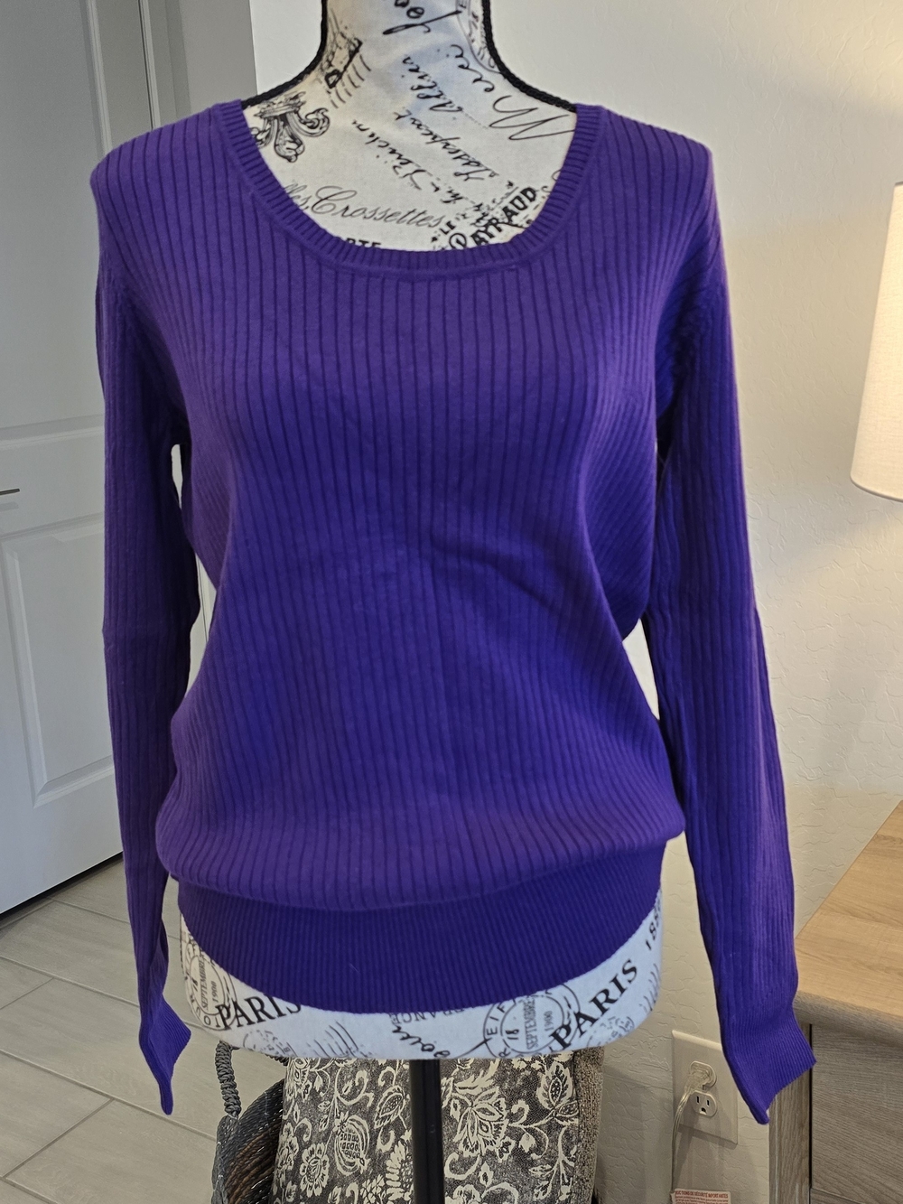 Indigo Ribbed Scoop-Neck Sweater in Deep Purple
